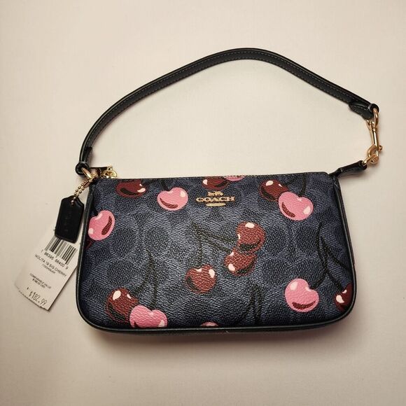 NWT COACH CZ011 Nolita 19 Signature Canvas &Leather Cherry Print Bag Denim